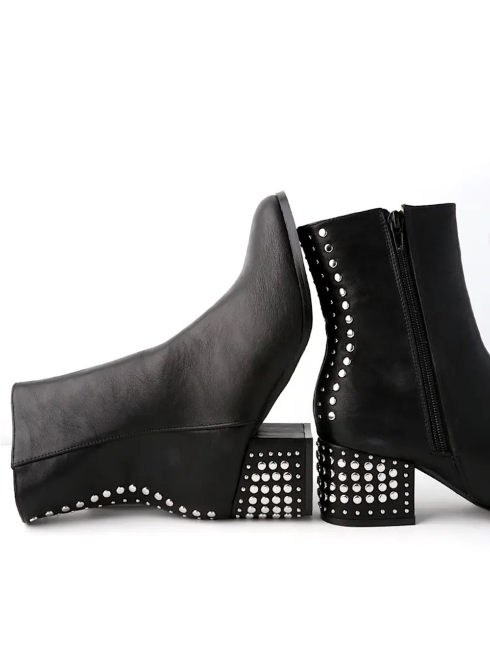 Huxley Black Studded Block Heel Ankle Boots